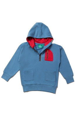 Baby Kids 100% Organic Cotton Quarter Zip Hoodie - Blue