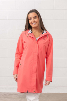 Beachcomber Womens Long Waterproof Jacket - Deep Coral