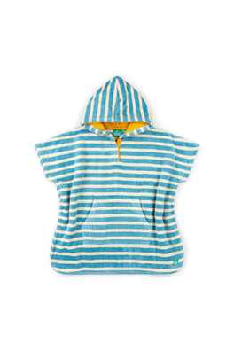 Stripe Kids 100% Organic Cotton Hood Beach Poncho - Blue