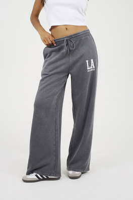 Acid Wash Womens Wide Leg Joggers - Charcoal