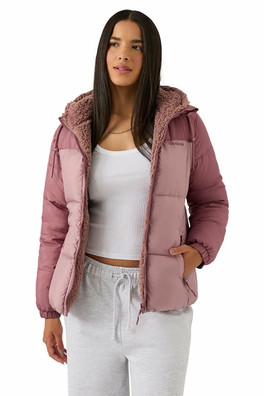 Reversible Puffer Sherpa Womens Jacket - Dusty Pink