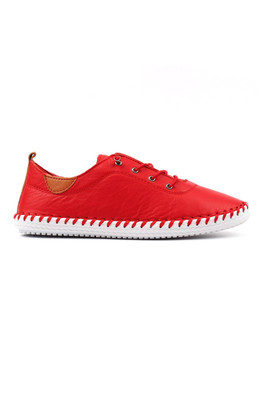 St Ives Womes Soft Leather Slip On Plimsolls - Red