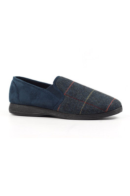 Harrison II Mens Check Full Slippers - Blue