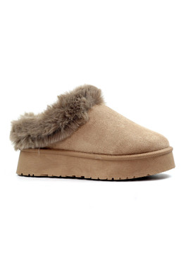 Nissi Womens Platform Faux Fur Trim Mule Slipper - Mink