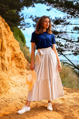 Stripe Womens Paper Bag Skirt - Cream