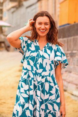 Woodland Womens Leaves Maxi Jersey Dress - Teal