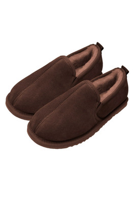 Mens Sheepskin Lined Soft Suede Sole Slippers - Chocolate