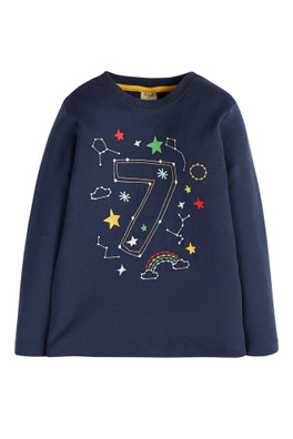 Kids 100% Cotton Longsleeve Number Top - Seven Indigo/Constellation