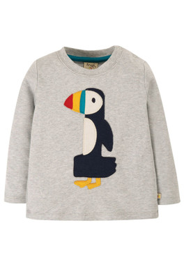 Kids 100% Cotton Longsleeve Number Top - Grey Marl/Puffin