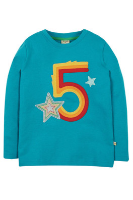 Kids 100% Cotton Longsleeve Number Top - Tobermory Teal/Star