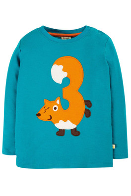 Kids 100% Cotton Longsleeve Number Top - Tobermory Teal/Fox