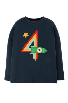 Kids 100% Cotton Longsleeve Number Top - Indigo/Rocket