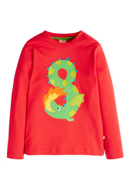 Kids 100% Cotton Longsleeve Number Top - Eight True Red/Dragon