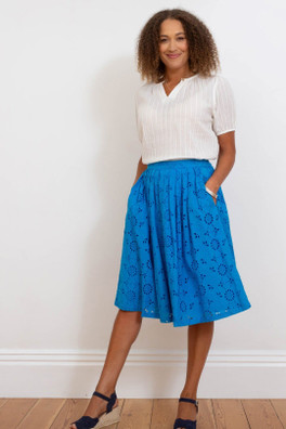 Chedington Womens 100% Cotton Broderie Skirt - Blue