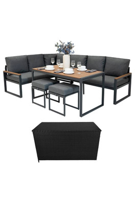 Aluminium Sofa & Black Storage Box Wood Effect - Brown