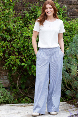 Broadmayne Womens 100% Cotton Ticking Trousers - Navy