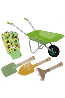 Kids Gardening Set Wheelbarrow Green Frog Gloves - Multicoloured