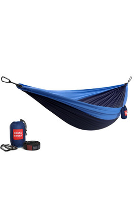 Double Deluxe Hammock w/Strap - Navy, Light Blue