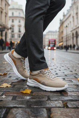 Mayfair Mens Suede Leather Casual Trainers - Light Beige