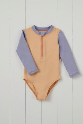 Long Sleeve Honeycomb Waffle Swimsuit - Peach