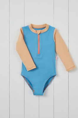 Long Sleeve Honeycomb Waffle Swimsuit - Turquoise