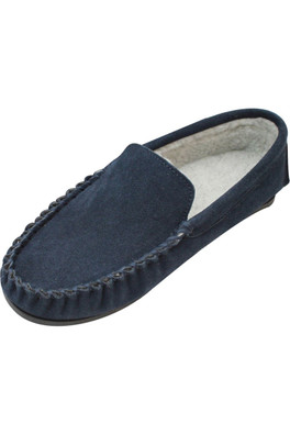 Berber Mens Fleece Lined Suede Moccasins - Navy