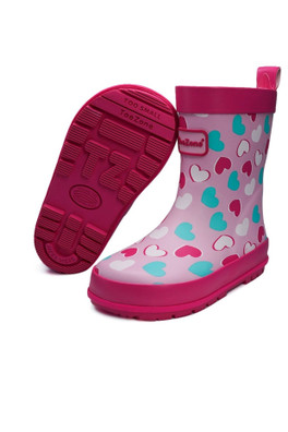 Belle Kids Love-Heart Print Waterproof Wellies - Bright Pink