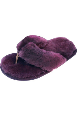Womens Sheepskin Flip Flops - Plum