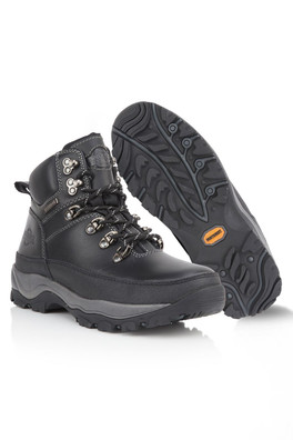 Rayrock Mens Leather Waterproof Hiking Boots - Black
