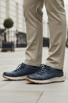 Bristol Mens Nubuck Leather Casual Trainers - Navy