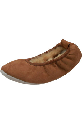 Womens Sheepskin Lined Ballerina Slippers - Chestnut