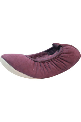 Womens Sheepskin Lined Ballerina Slippers - Plum