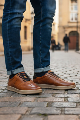 Marco Mens Leather Casual Trainers - Tan