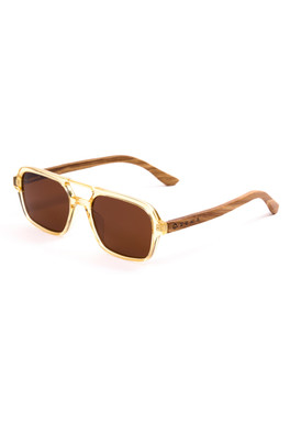 Bantham Polarised Wood Square Unisex Sunglasses - Amber