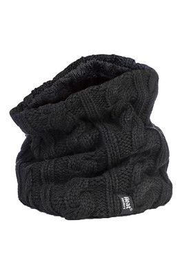 Womens Cable Knit Thermal Fleece Lined Neck Warmer - Black