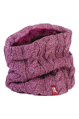 Womens Cable Knit Thermal Fleece Lined Neck Warmer - Rose