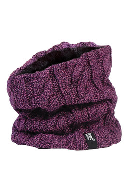 Womens Cable Knit Thermal Fleece Lined Neck Warmer - Purple