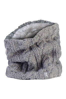 Womens Cable Knit Thermal Fleece Lined Neck Warmer - Light Grey
