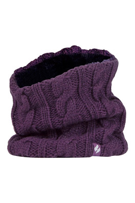 Womens Cable Knit Thermal Fleece Lined Neck Warmer - Solid Purple