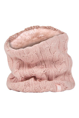 Womens Cable Knit Thermal Fleece Lined Neck Warmer - Dusky Pink