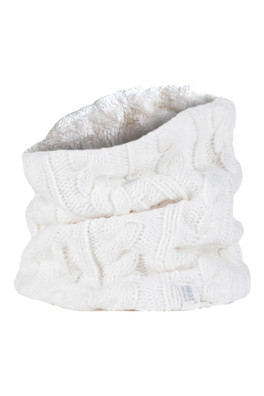 Womens Cable Knit Thermal Fleece Lined Neck Warmer - Cream