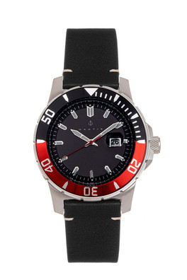 Dive Pro 200 Leather-band Deep Diving Watch W/date - Black/Red