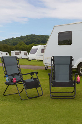 2pc Outdoor Foldable Camping XL Sun Loungers - Grey