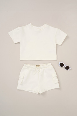 T-Shirt Shorts And Sunglasses Kids Outfit Set - White