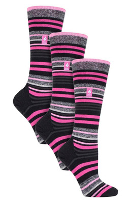 Womens Ultra Lite Long Thermal Ski Socks 3-Pack - Black Stripe