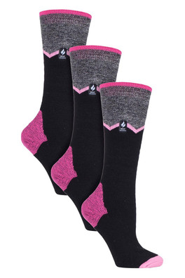 Womens Ultra Lite Long Thermal Ski Socks 3-Pack - Black Zig Zag