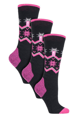 Womens Ultra Lite Long Thermal Ski Socks 3-Pack - Black Fairisle