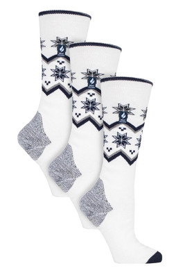 Womens Ultra Lite Long Thermal Ski Socks 3-Pack - Cream Fairisle