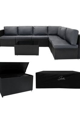 Rattan Modular 7 Piece Set & 996L Storage Box - Black