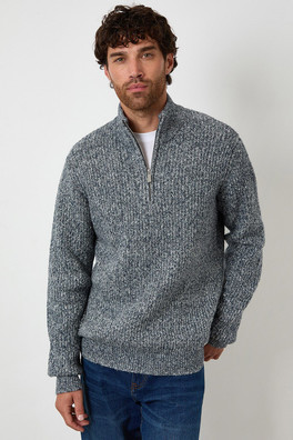 Knitted Quarter Zip Mens Jumper - Navy